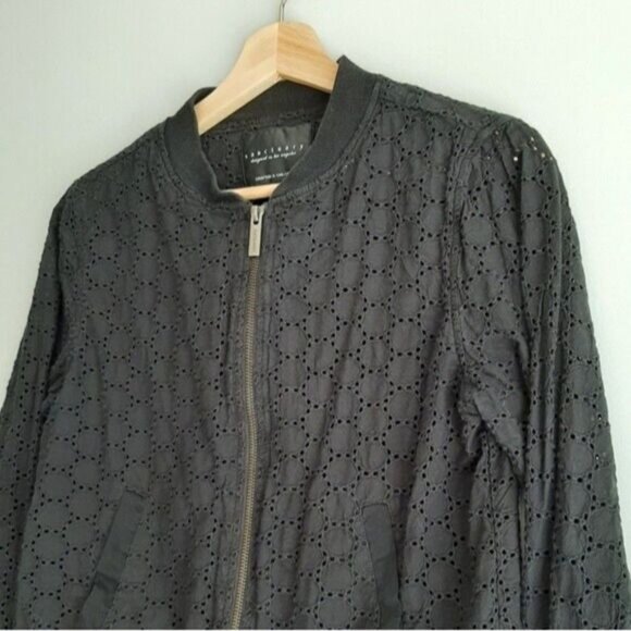 SANCTUARY 100% Cotton Bomber Eyelet Jacket Black Sz XS - Picture 6 of 11